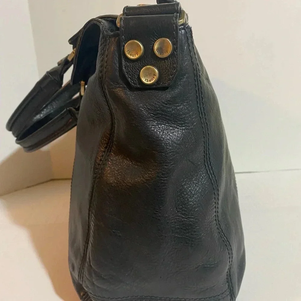 Theory black leather satchel handbag